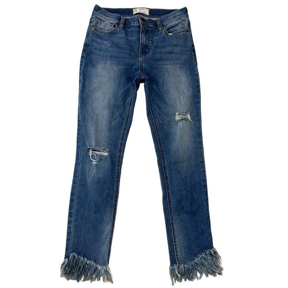 Free People Great Heights Jeans Skinny Frayed Distressed High Rise Blue Size 26 - Picture 2 of 8